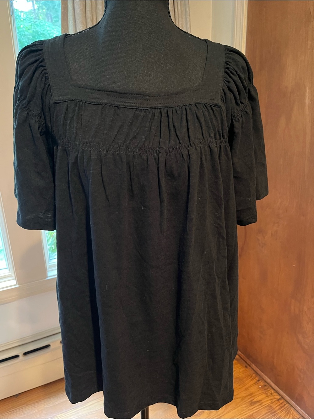 CeCe Black Square-Neck Smocked Babydoll Tunic